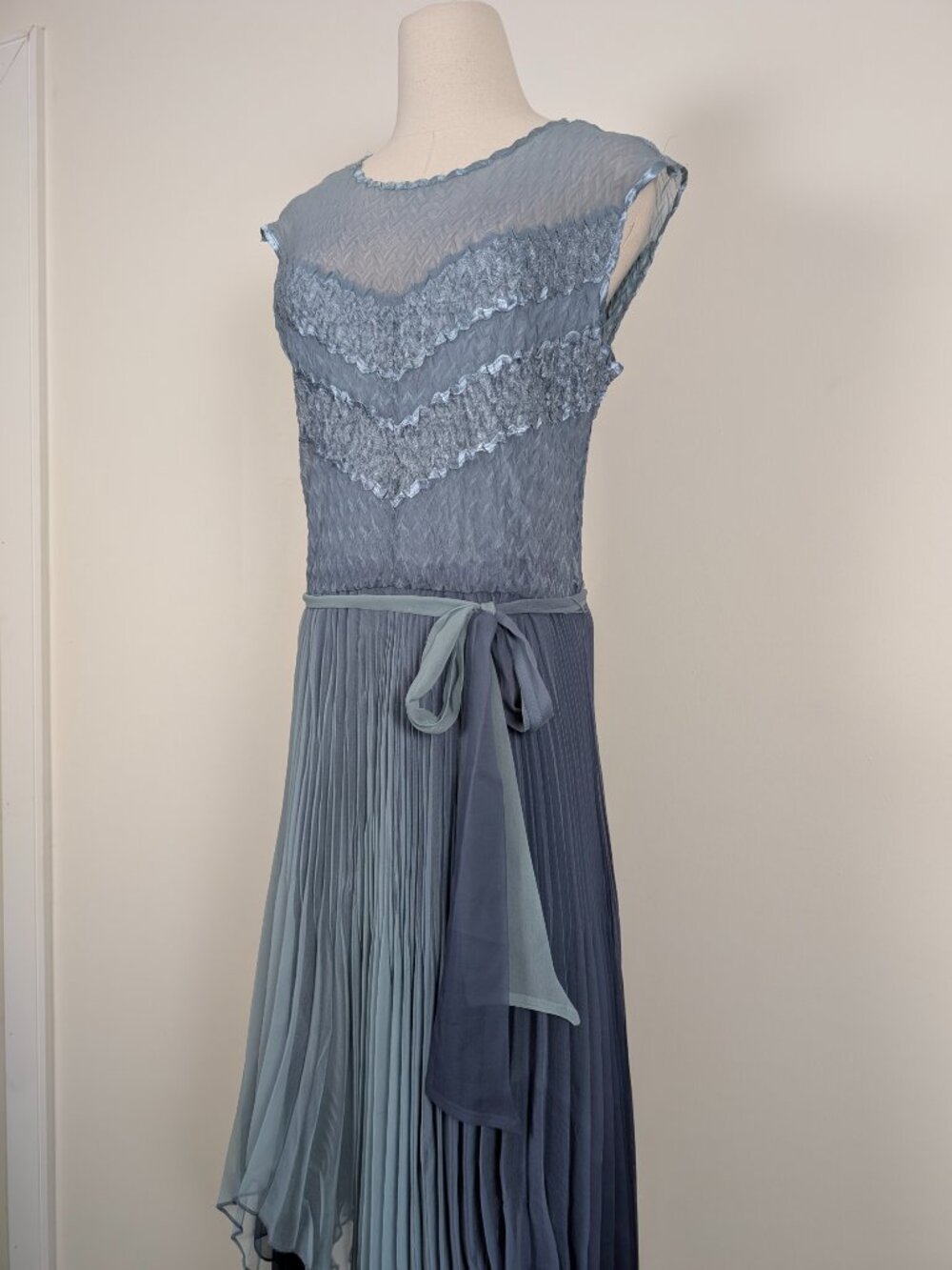 Komarov Asymmetrical Silk Midi Dress Size Large Pastel Blue Formal Sheer - Picture 3 of 16